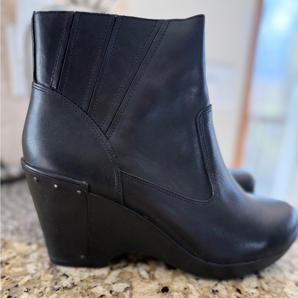 Dansko Black Leather Wedge Ankle Boot